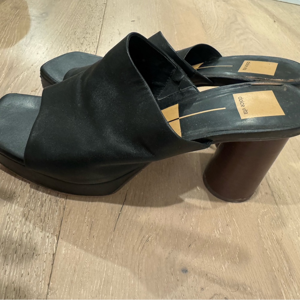 Dolce Vita Black Leather Platform Mules